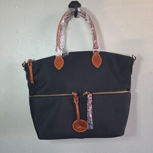 Black Dooney & Bourke Tote Bag with Tan Handles